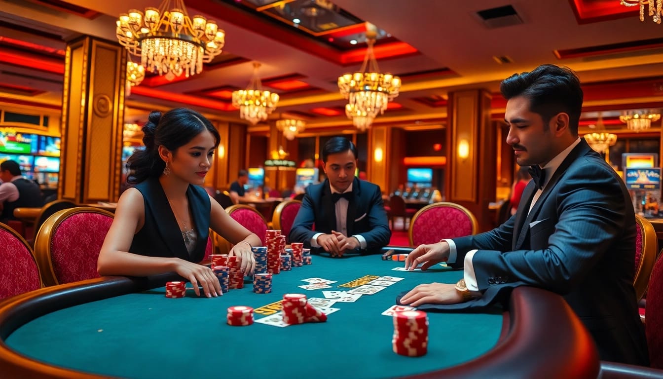 thabet jonh bets at a luxurious poker table in a vibrant casino setting