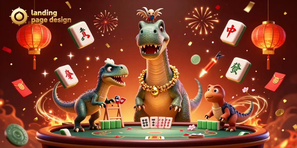Engage users with stunning landing page design featuring a playful casino dinosaur scene.
