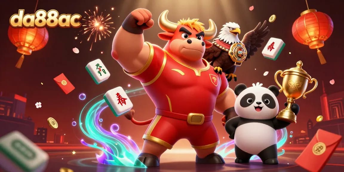 da88ac casino illustration showing a bull mascot celebrating victory, surrounded by dynamic gaming elements