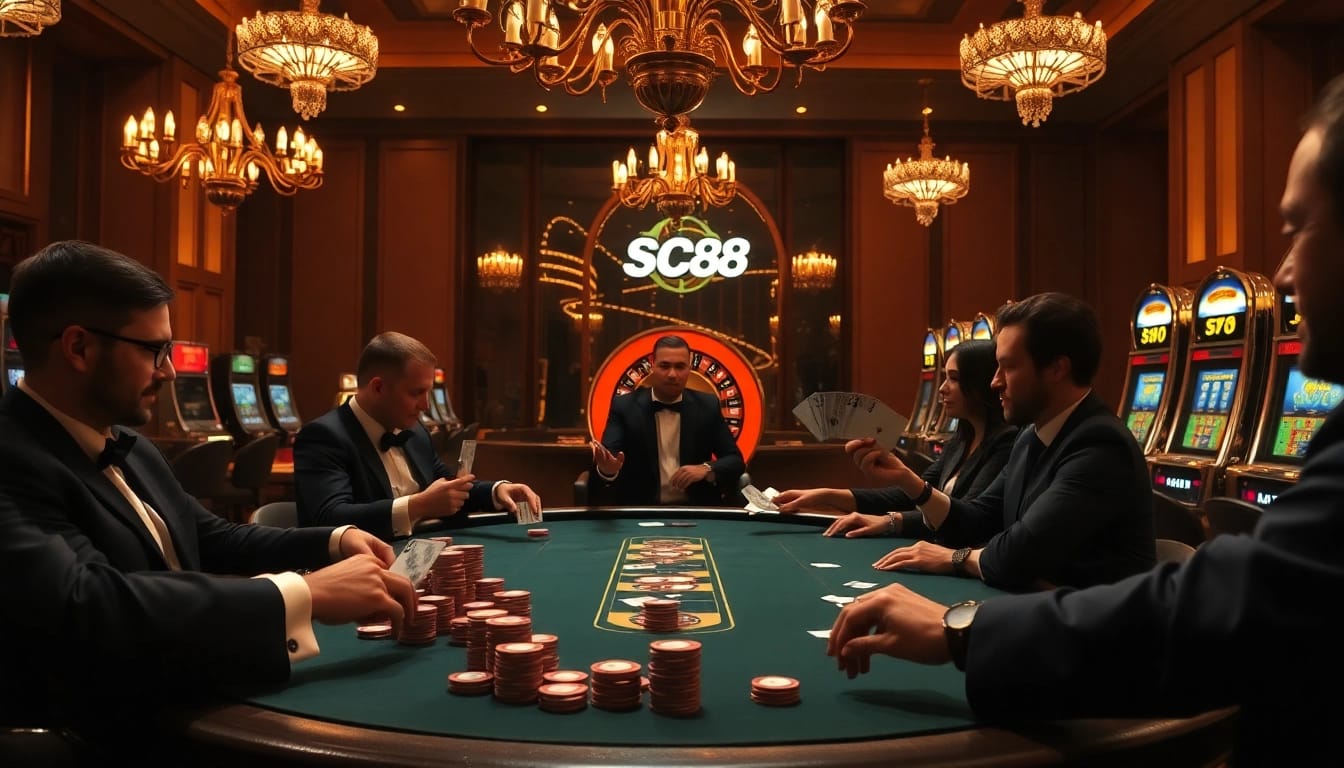 Experience thrilling poker gameplay at SC88's luxurious casino environment.