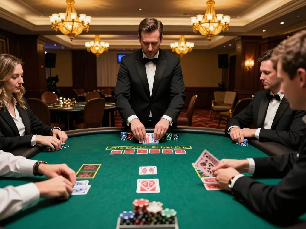 Players placing bets at a blackjack table while enjoying an upscale casino atmosphere with sc88