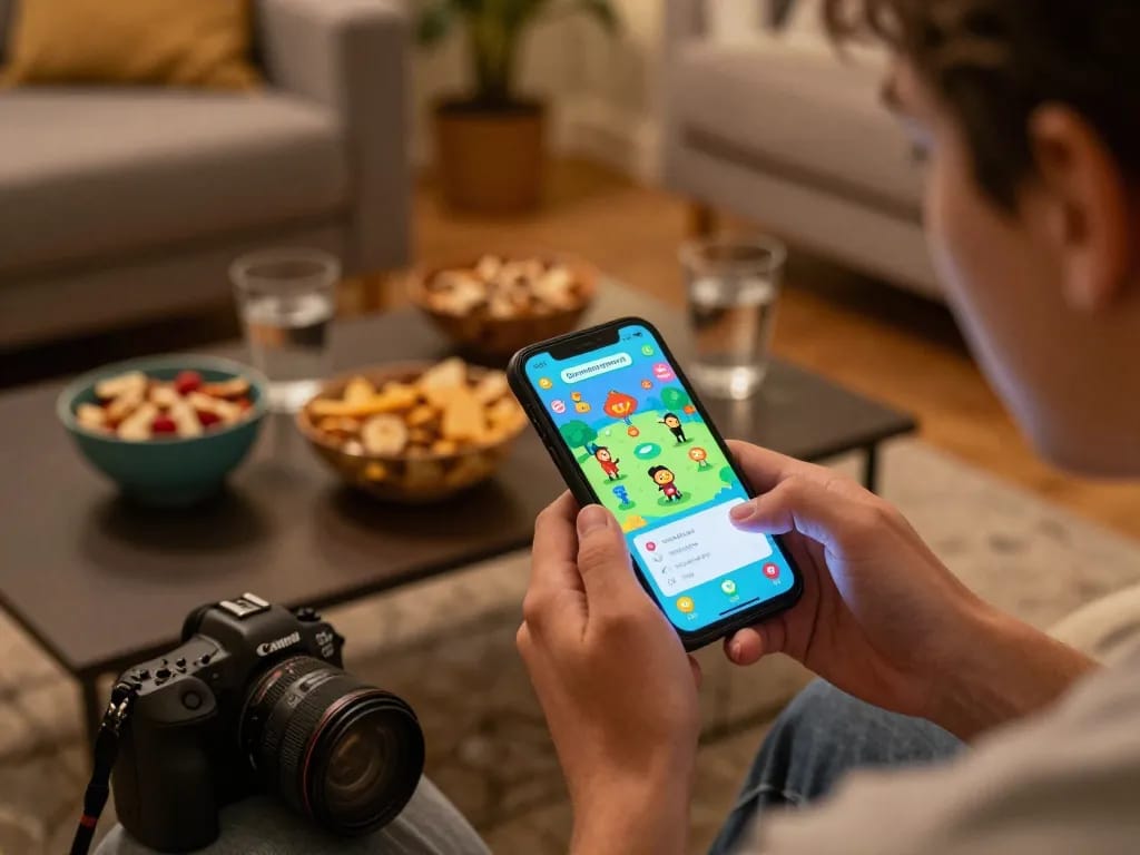 Una persona recensisce l'app Chicken Road mentre gioca con lo smartphone a casa.