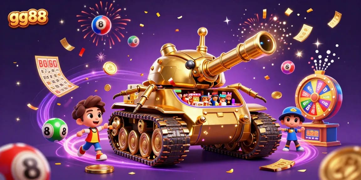 Experience exciting slots at gg88 with an ultra-detailed casino illustration showcasing vibrant games and festive elements.