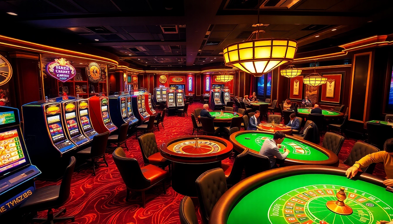 Players enjoying a luxurious gaming experience at https://ffgg88.com/, featuring roulette and slot machines.