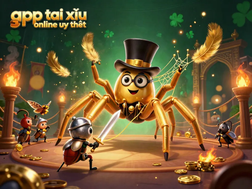 Engage with exciting app tài xỉu online uy tín featuring a golden tarantula and beetle knight in a vibrant casino scene.