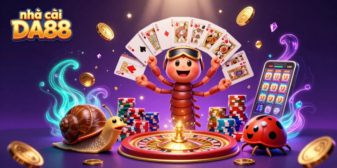 Experience thrilling gameplay at nhà cái DA88 with our colorful casino illustration featuring unique characters.