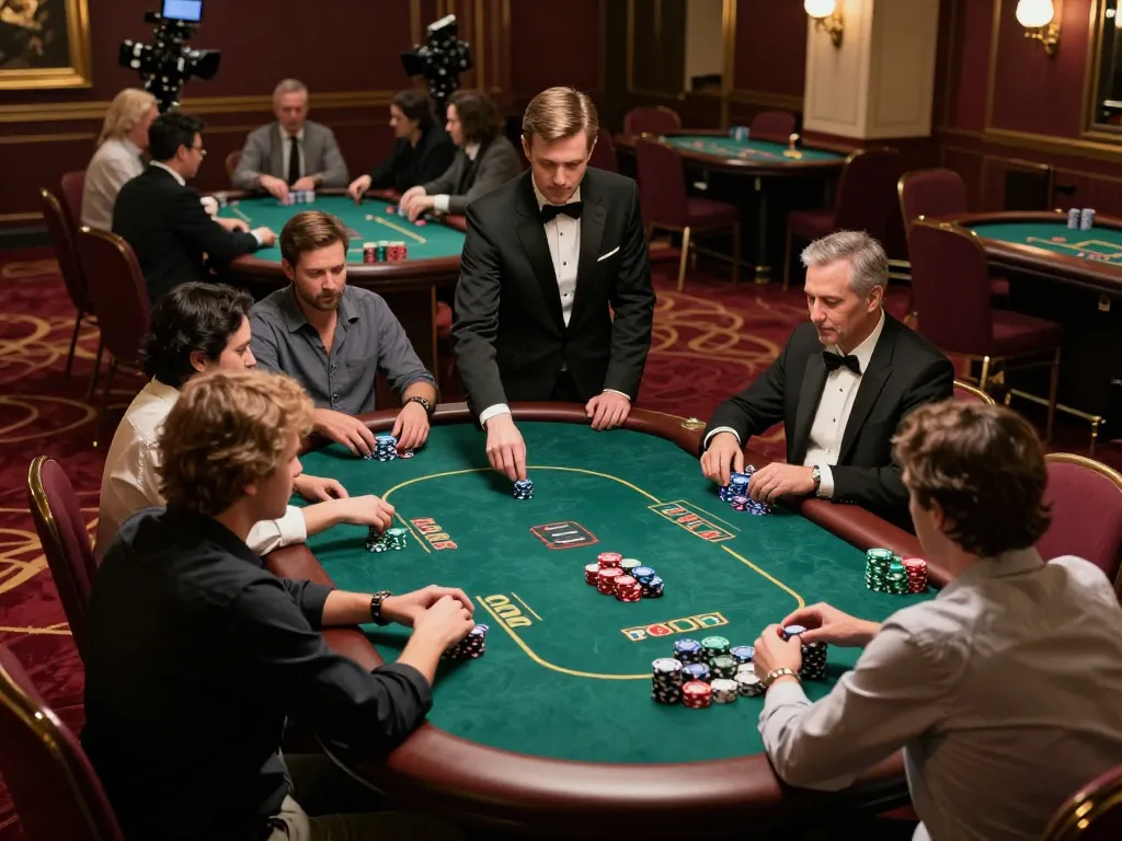 F88BET players engaging at poker tables with vibrant chips, strategic decisions unfolding.
