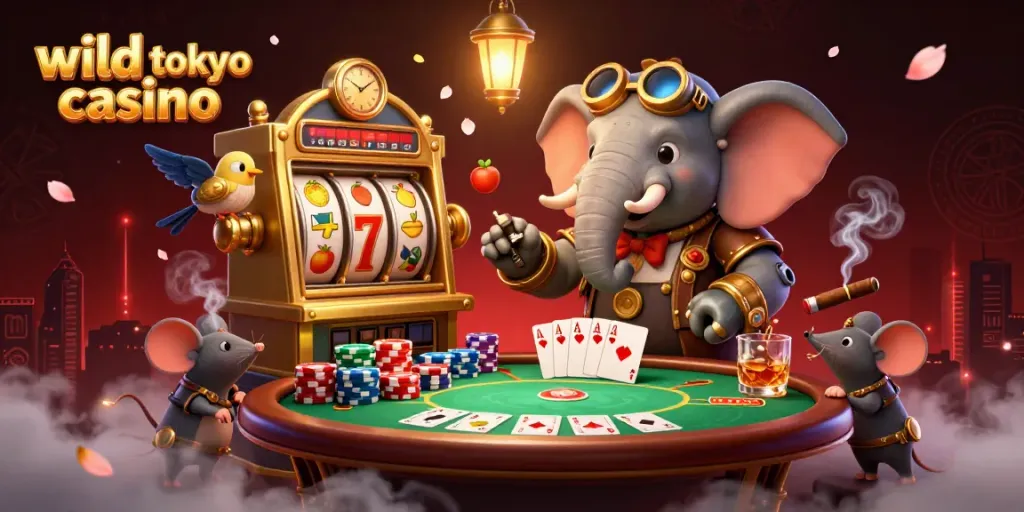 Win big at wild tokyo casino with vibrant steampunk elements and dynamic gaming visuals.