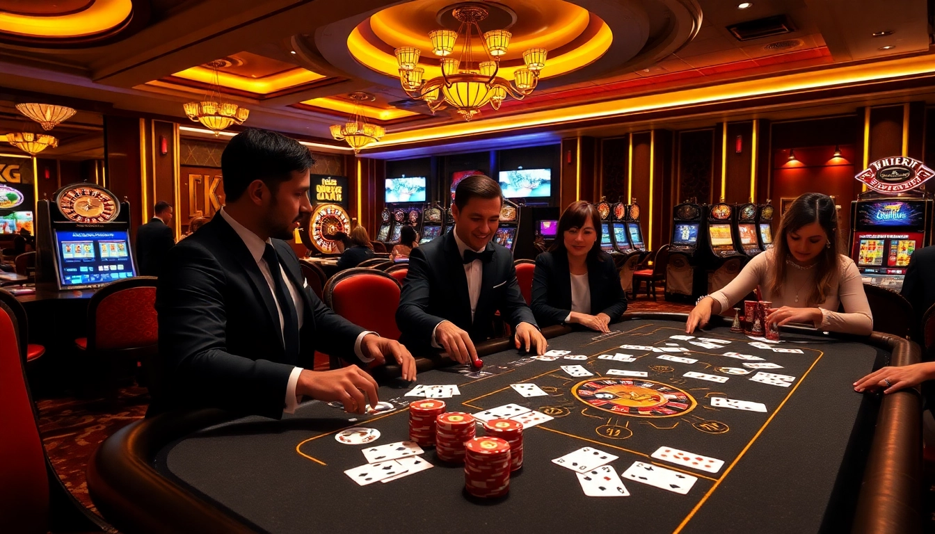 Players enjoying a thrilling game experience at GK 88 Casino, showcasing chips and cards.