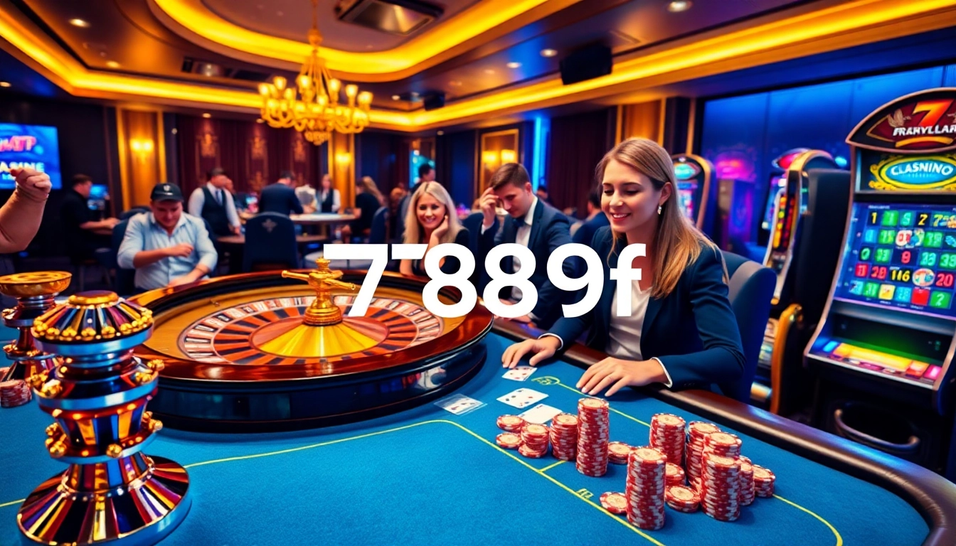 Players immerse in the thrill of gambling at 789f casino, featuring roulette and poker tables.