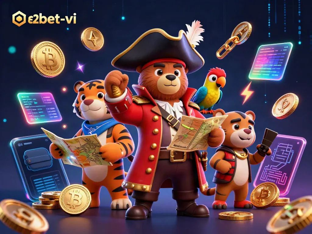 Experience thrilling gambling moments at e2bet-vi with animated characters in a vibrant 3D scene.