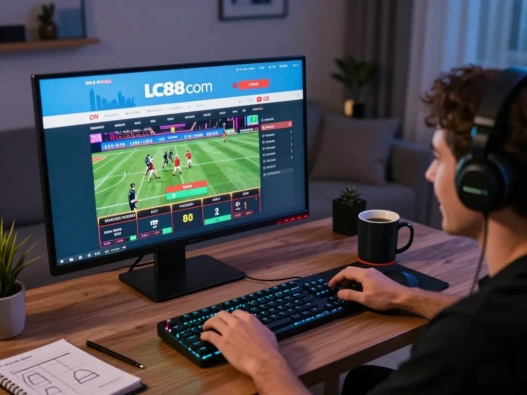 Player exploring betting options on LC88 com website from an elegant home dedicated to online gambling