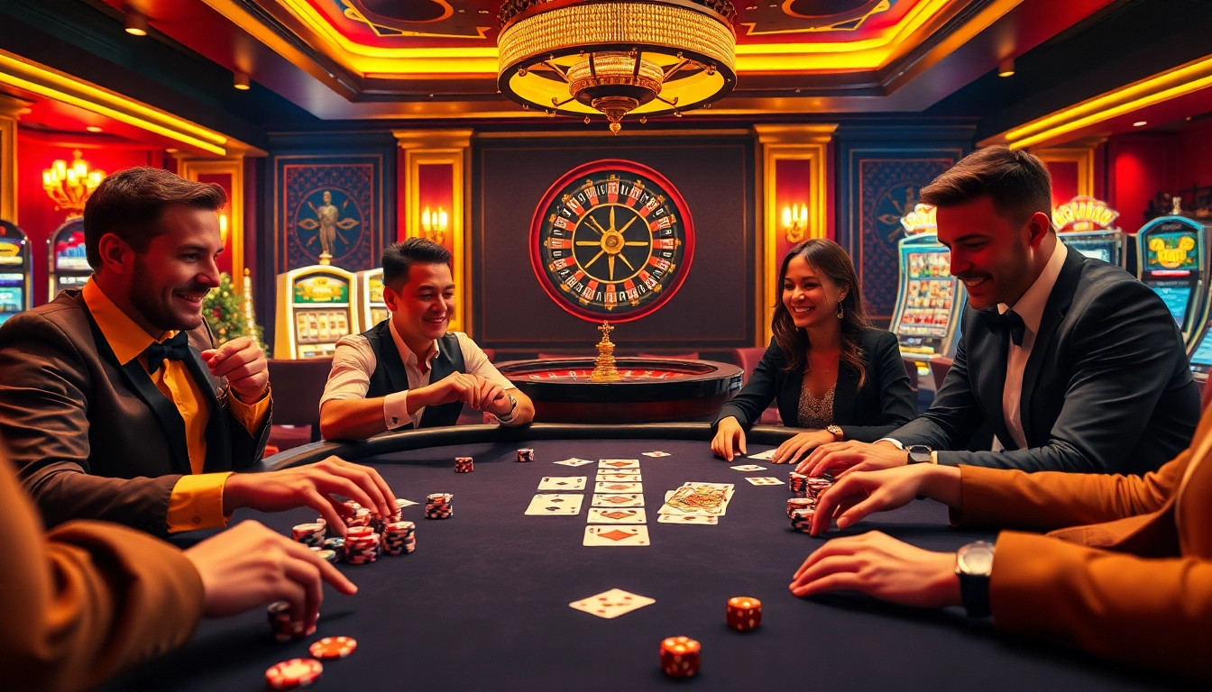 Players enjoy an exciting game at the Go8-themed casino table, surrounded by vibrant poker chips and cards.