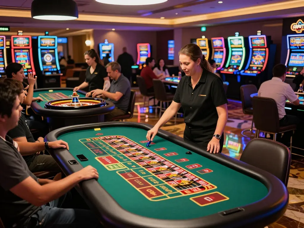 Players placing bets at roulette tables in the lively casino scene at 33winn, showcasing excitement and strategy.