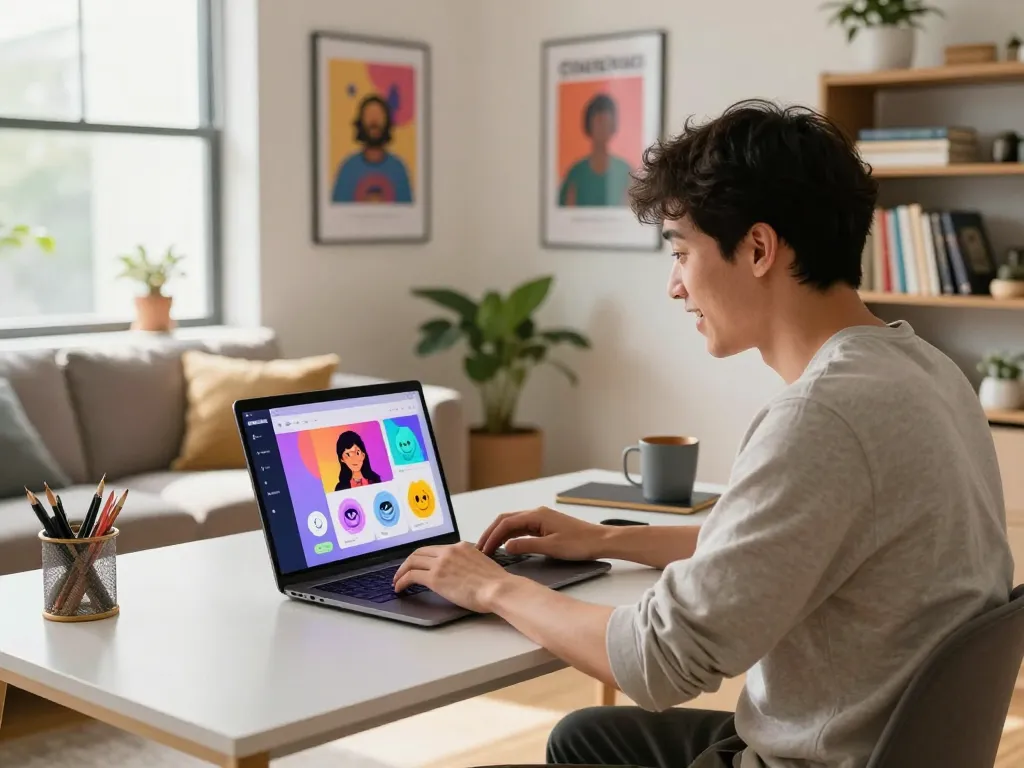 Engaging workspace featuring CrushOnAI character chat on laptop, reflecting a vibrant and interactive digital experience.
