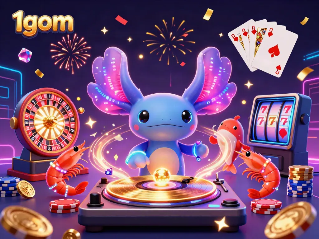 Experience dynamic gaming scenes with 1gom, showcasing exciting casino elements and characters.