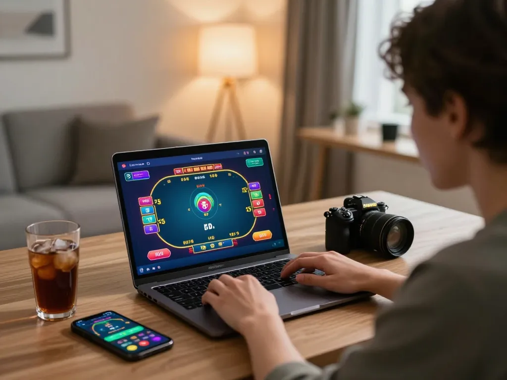 Engaging online gaming session at home, showcasing MM88 ZO poker strategy in a cozy setup.