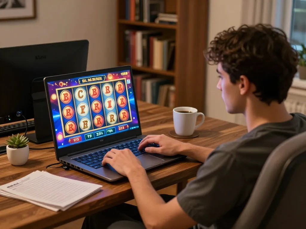 Engaging in nohu online gaming while enjoying a cozy home setting with laptops and strategy notes